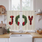 Red Green Christmas Kitchen Curtains 45 Inch Long 2 Panel Set, Rod Pocket Window Treatment, Farmhouse Xmas Botanical Winter Light Filtering Panels Short Drapes for Bathroom Camper 42"W x 45"L