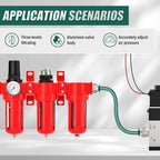 Industrial Grade Three-Stage Air Drying System, 0-150 PSI, 1/4 Inch NPT, Aluminum Alloy, with Particulate Filter, Coalescing Filter, Desiccant Dryer, and Air Regulator (Manual Drainage)