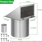 10 Inch Wall Vent Exhaust Vent Cover,Hooded Wall Vent with Screen and Damper,Outdoor Wall Exhaust Vent Cap Exterior Air Vent Cover for Kitchen Range Hood HVAC Duct Dryer Ventilation, Stainless Steel