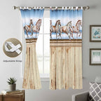 Western Horse Living Room Curtains 96 Inch Length, Window Curtains Tab Top, Farmhouse Wooden Grain Vintage Cowboy Barn Door Light Filtering Window Treatments Drapes 52"x96" 2 Panel