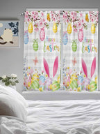 Happy Easter Living Room Curtains 72 Inches length, Spring Watercolor Bunny Eggs Flower Grey Plaid Window Treatment Curtain Drapes, Light Filtering Drapes for Bedroom Laundry Room, 52"x72", 2 Panels