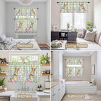 Kitchen Curtains Tiers and Valance Set of 3, Easter Light Filtering Window Curtain Set, Spring Bunny Colorful Eggs Floral Leaves Grey Plaid Rod Pocket Curtain Drapes for Living Room, 36 Inches Tiers