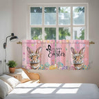 Easter Tier Curtains, Spring Rabbit Eggs Flowers Flags Leaves Wood Grain Light Filtering Kitchen Curtains, 2Pcs Rod Pocket Half Window Treatments Panels for Sink Cafe Cabinet Camper 27.5x36 Inches