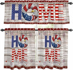 4th of July Kitchen Curtains Set 3 Piece for Windows,Rod Pocket Valance and Tier Set 24 Inch Length,Stars Striped Farmhouse American Flag Wood Grain Light Filtering Cafe Curtains for Living Room