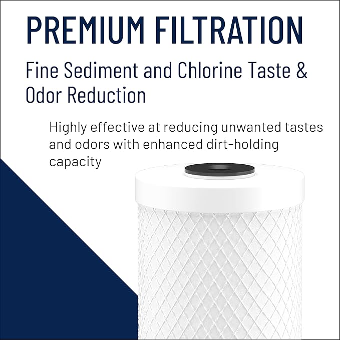 Pentair Pentek CBC-BB Big Blue Carbon Water Filter, Whole House Heavy Duty Carbon Block Replacement Cartridge with Bonded Powdered Activated Carbon (PAC) Filter, 10" x 4.5", 0.5 Micron, White