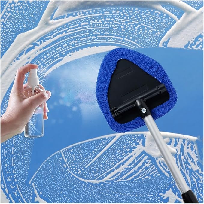 Compatible for Window Scraping Mist Eliminator Microfiber Car Cleaner Telescopic Windshield Cleaning Tools Auto Accessories(Gray)
