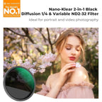 K&F CONCEPT 52mm Black Diffusion Mist 1/4 & Variable ND2-32 in-1 Filter Cinematic Effect Neutral Density Filter for Camera Lens with 18 Multi-Layer Coatings (K- Series)