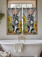 Farmhouse Tier Curtains 45 Inches Long, Vintage Sunflowers Animals Printed Wood Grain Window Treatment Curtain Drapes, Window Half Privacy Curtains for Bedroom Bathroom, 42"x45", 2 Panels