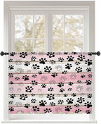 Sheer Curtains 45 Inch Length, Pink Beige Paw Print Semi Sheer Curtains Light Filtering Window Treatment, Vintage Farmhouse Country Wooden Grain Privacy Voile Drapes for Living Room Bedroom 52x45 Inch