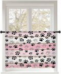 Sheer Curtains 54 Inch Length, Pink Beige Paw Print Semi Sheer Curtains Light Filtering Window Treatment, Vintage Farmhouse Country Wooden Grain Privacy Voile Drapes for Living Room Bedroom 52x54 Inch