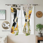Yellow Sunflowers Living Room Curtains 84 Inch Length, Window Curtains Tab Top, Farmhouse Cow Barn Doors Floral Butterfly Light Filtering Window Treatments Drapes 42"x84" 2 Panel