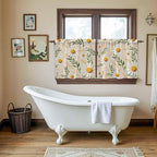 Spring Daisy Tier Curtains, Country Watercolor Flower Leaf Plant Light Filtering Kitchen Curtains, 2Pcs Rod Pocket Half Window Treatments Panels for Sink Cafe Cabinet Camper 27.5x24 Inches