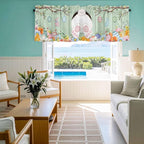 Easter Curtain Valances for Windows, Kitchen Valance Window Treatment, Spring Watercolor Bunny Eggs Wooden Grain Green Light Filtering Block Curtains for Bathroom/Bedroom/Living Room 54'' x 18''