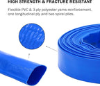 DAVCO 3" x 100 ft Pool Backwash Hose, 3” Diameter and 5” Flat Wide Heavy Duty Reinforced Blue PVC Lay Flat Water Discharge Pump Hoses For Swimming Drain Pools and Clean Filters,with 1 Clamp