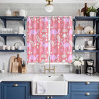 2 Panel Kitchen Cafe Curtains, Desert Camel Sunlight Filtering Nature Air Through, Home Decor Window Covering Tier Curtains for Living Room 80W x 63L inch Vintage Sand Camel Leaves Flower Pattern Pink