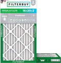 Filterbuy 16x30x2 Air Filter MERV 8 Essential Dust & Allergy Defense (2-Pack), Electrostatic Pleated HVAC AC Furnace Filters Replacement, Made in USA (Actual Size: 15.69 x 29.69 x 1.75)