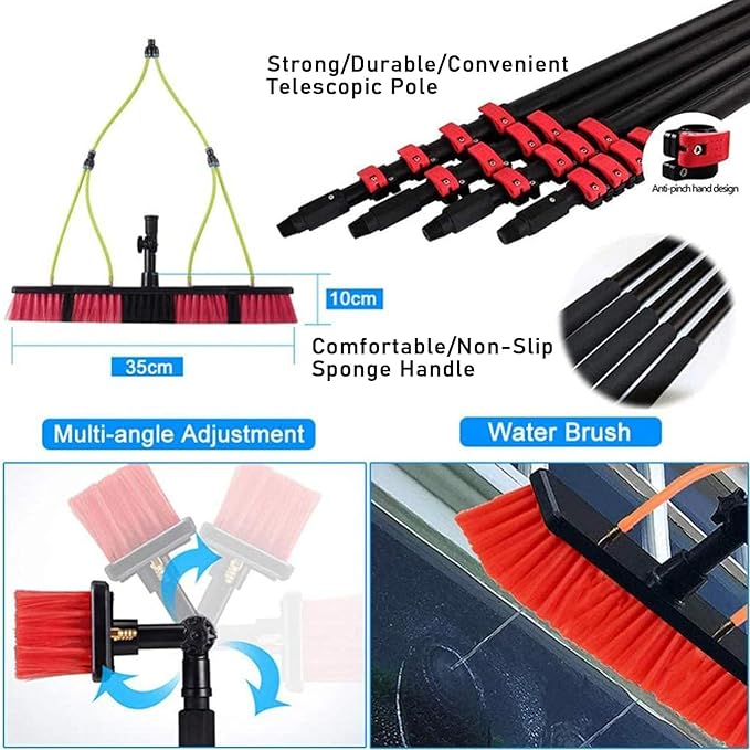 Spray Bar Kit Window Cleaning Brush, Outdoor Window Glass Solar Panel Cleaning,Extendable Cleaner For Greenhouse Roofs, Cleaning Photovoltaic And Solar Panels/35Cmbrushhead/12M/3,35cmbrushhead,7.2M/2