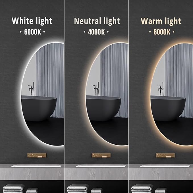 Inner Sand Smart Illuminated LED Bathroom Mirror, Wall Mounted Multifunction Bathroom Vanity Mirror with Dimmable Brightness | Sensor Touch | Demister Pad | Time Temperature(Dimmable,60x80cm)