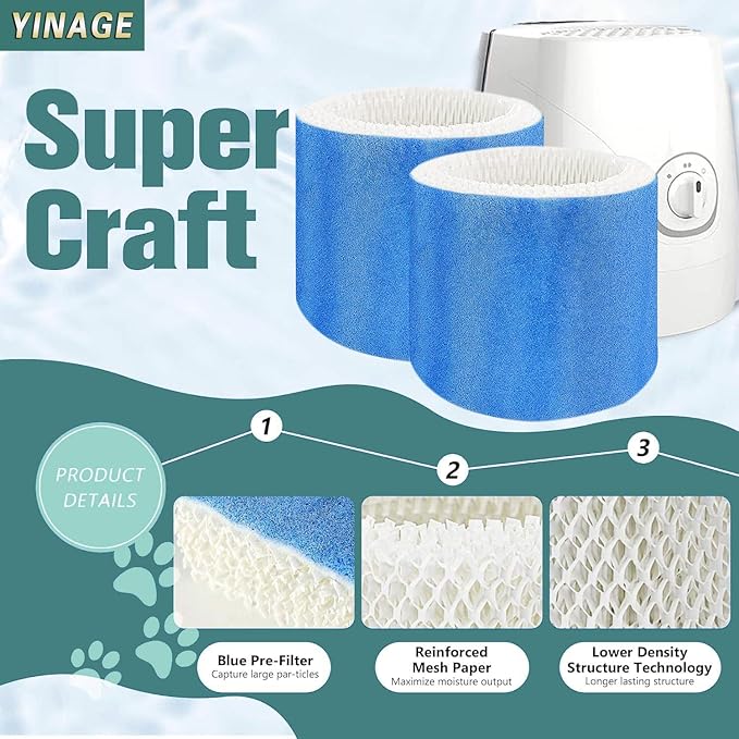 HC888 Humidifier Wicking Filter C Replacement for Honeywell HCM-890 HEV-320, Walgreens HC-888 HC-888N HCM-890 HEV-320 Series & Duracraft D88 DCM-200 DH-890 Cool Mist,4Pack Blue