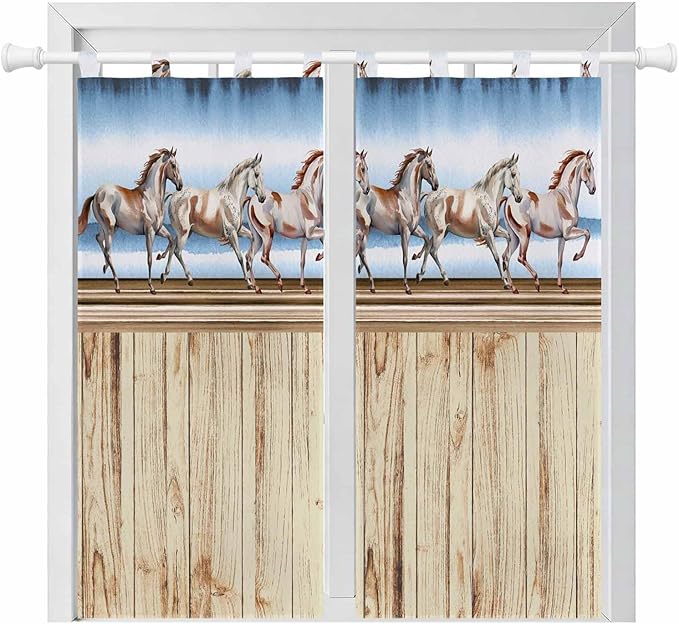 Western Horse Living Room Curtains 84 Inch Length, Window Curtains Tab Top, Farmhouse Wooden Grain Vintage Cowboy Barn Door Light Filtering Window Treatments Drapes 42"x84" 2 Panel