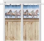 Western Horse Bedroom Curtains 72 Inch Length, Window Curtains Tab Top, Farmhouse Wooden Grain Vintage Cowboy Barn Door Light Filtering Window Treatments Drapes 52"x72" 2 Panel