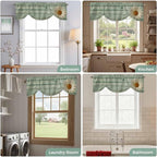 Daisy Flower Tie Up Valance Curtains for Windows, Kitchen Curtains Window Shades, Modern Art Floral Farmhouse Teal Wooden Grain Light Filtering Roman Curtain Valances for Bedroom/Bathroom/Cafe 42"x12"