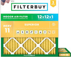 Filterbuy 12x12x1 Air Filter MERV 11 Superior Pet & Allergy Defense (2-Pack), Electrostatic Pleated HVAC AC Furnace Filters Replacement, Made in USA (Actual Size: 11.75 x 11.75 x 0.75)