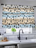 Sheer Curtains 54 Inch Length, Blue Dog Paw Print Semi Sheer Curtains Light Filtering Window Treatment, Vintage Farmhouse Rustic Wooden Grain Privacy Voile Drapes for Living Room Bedroom 52x54 Inch