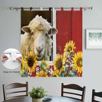 Sheep Flowers Bathroom Curtains 63 Inch Length, Window Curtains Tab Top, Country Red Barn Botanical Sunflowers Light Filtering Window Treatments Drapes 52"x63" 2 Panel