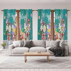 Spring Flowers Kitchen Curtains, Farmhouse Watercolor Teal Wood Grain Light Filtering Window Curtain Panels, 2Pcs Rod Pocket Window Treatments Set for Living Room Bathroom Bedroom 52x72 Inches