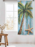 Sheer Curtains 72 Inches Long, Coastal Beach Tree Semi Sheer Curtains Light Filtering Window Treatment, Summer Tropical Starfish Wood Grain Privacy Voile Drapes for Living Room Bedroom 52x72 Inch