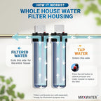 Max Water Whole House 20" x4.5" Purple Clear WH Water Filter Housing 1 inch Inlet/Outlet Ports with Wrench and Bracket (2 Housing)