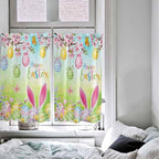 Easter Tier Curtains 45 Inches Long, Spring Bunny Colorful Rabbit Eggs Butterfly Blue Green Window Treatment Curtain Drapes, Small Curtain Drapes for Bathroom Laundry Room, 27.5"x45", 2 Panels