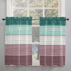 Retro Farm Woodcuts Texture Window Valance Curtains, Green Brown Gradient Light Filtering Kitchen Valance with 3-inch Rod Pocket for Living Room Bathroom Bedroom,2 Panel,42x54In