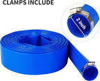 2" x 100 FT Pool Backwash Hose Blue Heavy Duty Reinforced PVC Lay Flat Water Discharge Hose for Swimming Pool Filter Pump,with 2 Clamp