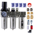 3/4 Inch NPT Industrial Grade Three Stage Air Drying System, Particulate Filter, Coalescing Filter, Desiccant Dryer and Air Regulator, 0-240 PSI, Semi-Auto Drain