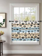 Sheer Curtains 45 Inch Length, Blue Dog Paw Print Semi Sheer Curtains Light Filtering Window Treatment, Vintage Farmhouse Rustic Wooden Grain Privacy Voile Drapes for Living Room Bedroom 52x45 Inch