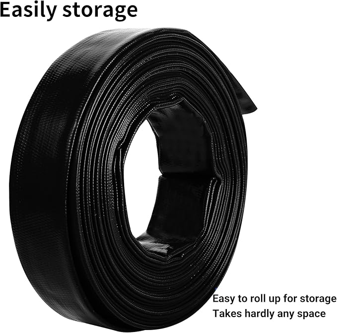 2.5" x 50 FT Pool Backwash Hose, Black Heavy Duty Reinforced PVC Lay Flat Water Discharge Hose for Swimming Pool Filter Pump,with 2 Clamp