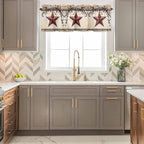 Farmhouse American Valances for Windows, Country Star Berries Vintage Wood Grain Kitchen Valance Light Filtering Rod Pocket Short Curtains for Kitchen Bathroom, 1 Panel, 56"x16"