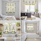 Lemon Gnomes Kitchen Curtains Set 3 Piece for Windows, Rod Pocket Valance and Tier Set 36 Inch Length, Summer Botanical Fruit Wooden Grain Plaid Light Filtering Cafe Curtains for Living Room Bathroom