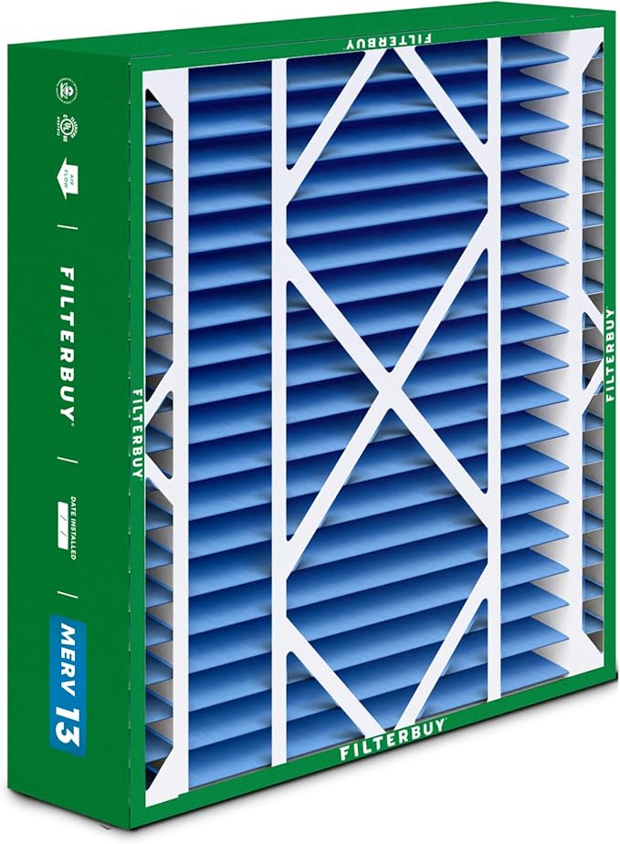 Filterbuy 21x21x5 Air Filter MERV 13 Optimal Smoke & Allergy Defense (1-Pack), Electrostatic Pleated HVAC AC Furnace Filters Replacement for Rheem, Ruud, & Protech (Actual Size: 20.63 x 20.63 x 4.38)
