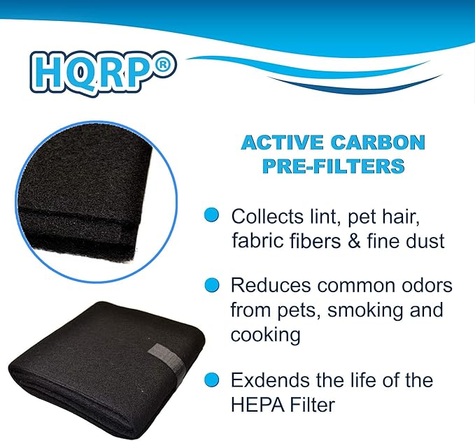 HQRP 2x Activated Carbon Filter Pad Cut To Fit Air Filter Roll for Improved Filtration - Universal Carbon Sheet for Air Purifier, Furnace, AC, Range Hood, 3D Printer, and Odor/VOC Control