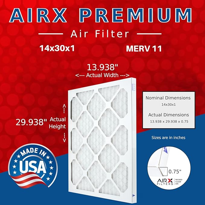 AIRX FILTERS WICKED CLEAN AIR 14x30x1 MERV 11 Electrostatic Pleated Air Conditioner Filter 6 Pack HVAC AC Furnace Filters