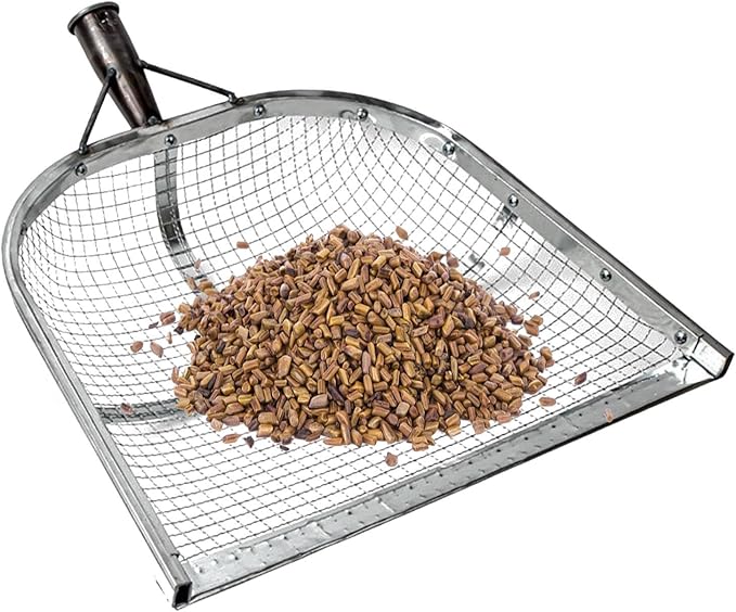 Leaking Soil Shovel Filter Stainless Steel Sieve 4mm/6mm/8mm/12mm Mesh Sifting Shovel for Sifting Corn Kernels Gardening Farm Chicken Coop and Goat Stall Multipurpose Dustpan (Sliver-8MM)