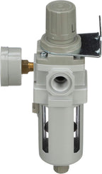 PneumaticPlus SAW400-N04BG Compressed Air Filter Regulator Piggyback Combo 1/2" NPT - Poly Bowl, Manual Drain, Bracket, Gauge
