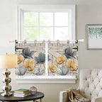 Spring Tulips Flower Kitchen Curtains 36 Inch Length, Small Window Curtains Tab Top, Vintage Floral Barn Doors Rustic Beige Light Filtering Short Window Treatments Tier Drapes 27.5"x36" 2 Panel
