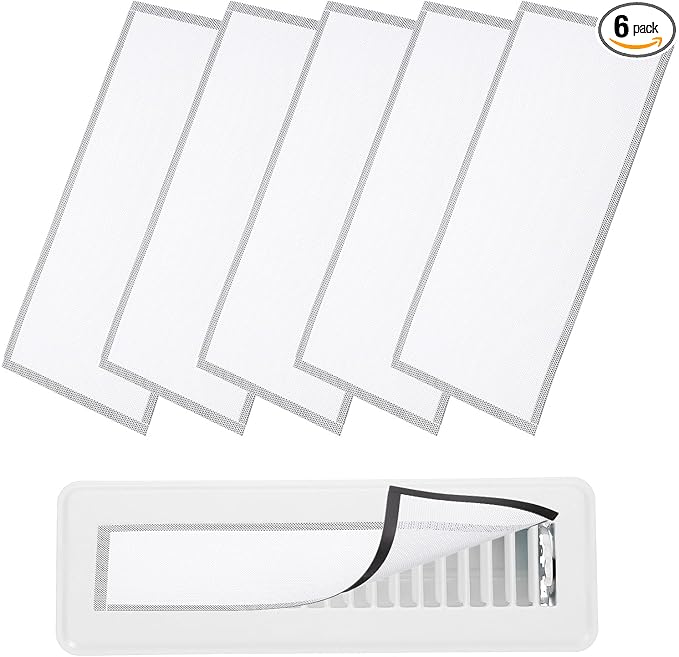 YOKIVE 6 Pcs Magnetic Floor Vent Covers, Floor Register Cover PVC Mesh Air Vent Screen Filters, Great for Home Floor, Wall, Ceiling, Catch Debris Hair Dust (White, 15-Inch x 8-Inch)