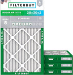 Filterbuy 20x30x2 Air Filter MERV 8 Essential Dust & Allergy Defense (4-Pack), Electrostatic Pleated HVAC AC Furnace Filters Replacement, Made in USA (Actual Size: 19.75 x 29.75 x 1.75)