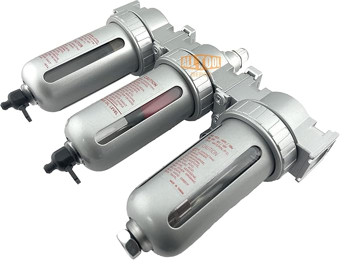 3/8" NPT MID FLOW 3 Stages Filter Coalescing Desiccant Dryer System For Compressed Air Lines, Poly Bowls, Great For Paint Spray And Plasma Cutter (MANUAL DRAIN)