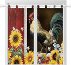 Chicken Sunflowers Bathroom Curtains 63 Inch Length, Window Curtains Tab Top, Farmhouse Animals Red Barn Bees Light Filtering Window Treatments Drapes 52"x63" 2 Panel